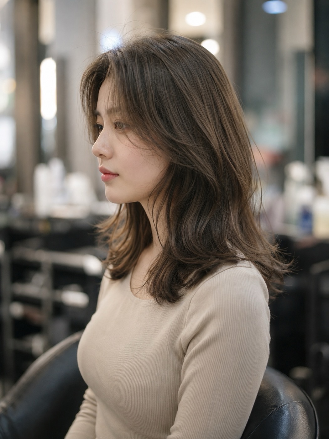 느슨한 웨이브 펌의 옆모습