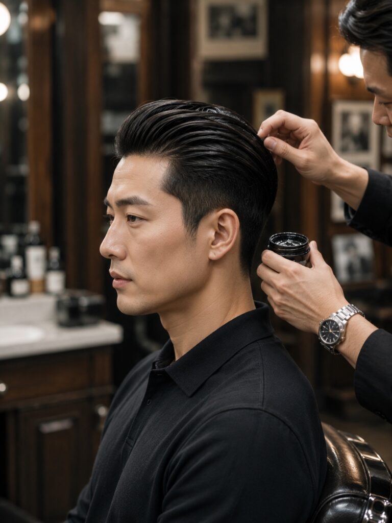 뒤로 넘긴 클래식 포마드 스타일